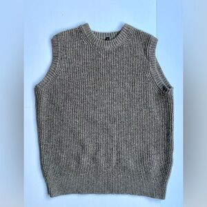 WOOL Taupe Ribbed 100% Wool Sweater Vest Chunky Knit Size Medium